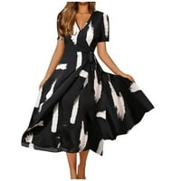 Yubatuo Womens Ljetni modni elegantni ispisani labavi samorni haljini s kratkim rukavima V-izrez Midi
