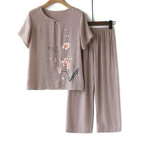 Plus veličine odijela za žene ljetne pamučne lagane cvjetne košulje sa salonim skupovima Capri hlače