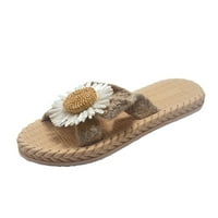 Proljetne i ljetne imitacije slame Woven Woven ravne sandale i flip flops papuče na plaži van papuče