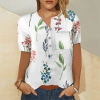 Cleance ženske bluze Dressy bluza Ženske kratke rukave Casual Grafički otisci Bluze Henley Loose, Bijeli,