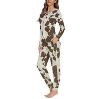 Renewold Pijamas set za žene s loš sa dugim rukavima izrez za spavanje Spavaća odjeća Vintage smeđa