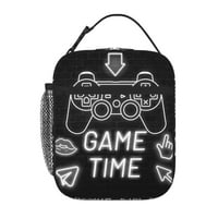 Prijenosna torba za ručak, crna i bijela igra Game TIME Vremenski uzorak za ponovni izolirani ručak