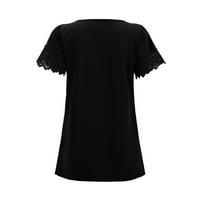 B91XZ Womens T majice Ljeto Ženska bluza Pamučna čipka Spajanje četvornih vrata za žene Crne, L