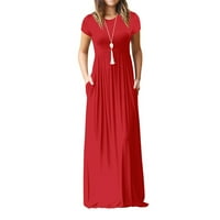 Žene Modni gradijent o-vrat Ispiši džepove kratkih rukava Spaghetti Maxi haljina XL