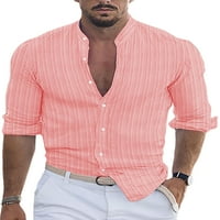 Muška bluza V izrez košulje dugih rukava za muškarce Redovna fit tunika košulja za odmor ružičasta 2xl