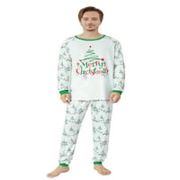 Treegren božićne pidžame za obiteljske vrhove dugih rukava + gudački svjetla Ispis pantalone Podesite