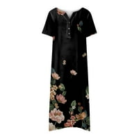 Haljine za žene Ljeto Ležerne prilike tiskane V-izrez Swirleve haljina s kratkim rukavima crna 2xl