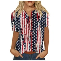 Strungten ženski gumb dolje modni casual vintage Dan nezavisnosti Ispis majica kratkih rukava Bluza