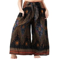 Ženske hlače na širokim nogama casual hippie boemian pilate plaža boho baggy joga hlače džepni pantalone