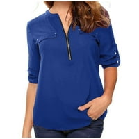 Mama majica V-izrez Labavi patentni zatvarač Ljetna žena plus veličina košulja i klirens bluza Plava