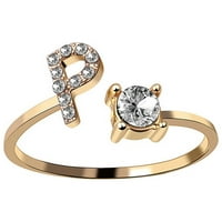 Prstenovi prsta A-Z srebro i zlatni kristalni prsten za prstenje za godišnjicu poklona W zlato