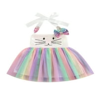 Kiapeise Kids Toddler Baby Girl Uskrsni odjeća Rainbow rukava bez rukava Bunny Clace Tutu suknja Jedna
