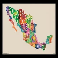 MEXICO karta - Tekst laminirani i uokvireni poster Print