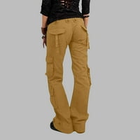 Ženske pantalone hlače za trening hlače Cargo High Squik porast dugačak tanak ravno khaki xl