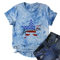 Odeerbi Patriotske kravate majice za žene Američka zastava Košulju smiješne slatke ispis kratkih rukava vrhova dan neovisnosti majica bluza plava