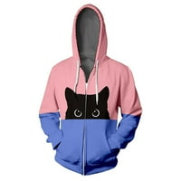 Duks žene muškarci mačka tisak hoodie hip hop patentni zatvarač kokoši žigosao sportski jaknu s dugim