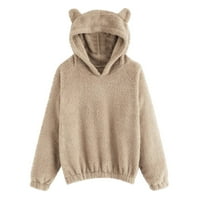 Trendy dukseri za ženske dugih rukava s dugim rukavima s dugim rukavima s toplim medvjedom Fuzzy Hoodie pulover