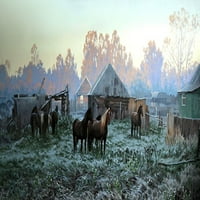Konji u starom selu Poster Print Aleksey Adamov