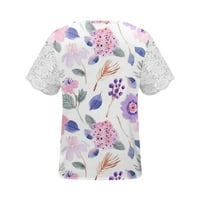 Dyegold čipke za žene kratki rukav V izrez cvjetni tiskani ljetni labavi bluze Dressy casual slatka