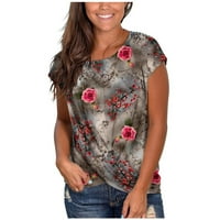 Ljetne košulje za žene V izrez bluza cvjetni print tiskani vrhovi kratkih rukava, labava odjeća za djevojčice