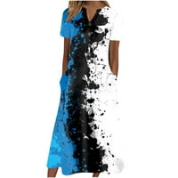 Cuoff Ljetne haljine za žene Ležerne prilike ispisane V-izrez kratkih rukava s kratkim rukavima plava