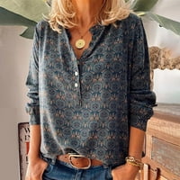 Bluze za žene Ženska modna casual gumba Dugi rukav Vintage Print T-majice The dvostruke majice blube-značke