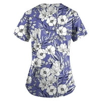 Ženski cvjetni tisak kratkih rukava V-izrez V-izrez Radna uniforma Džepna bluza na prodaju xxxxl ljubičasta