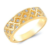 Welingsele Dame Solid 14k žuti zlatni polirani dijamant CZ CZ CUBIČKI ZIRCONIA Vjenčani prsten za vjenčanje