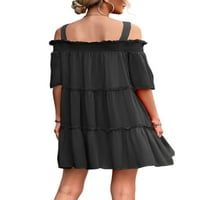 Bomotoo žene seksi mini haljina od pune boje kratkih rukava ljetna ulica labav višeslojni sandress