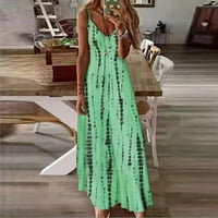 Bazyrey Sundress za ženske haljine bez rukava ženska prugasta V-izrez labave haljine zelene 3xl