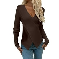 Košulje s dugim rukavima za žene modni V izrez Solid pulover pulover pletenja vrhunske vrhove tunika