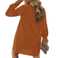 Ležerne prilike čvrstog nosača tunika od vrata s dugim rukavima izgorele narančaste ženske haljine m