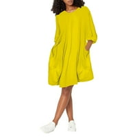 Haljine za ženske rukave srednje dužine Fit A-line ispisane okrugle dekolte, ljetna haljina žuta 5xl