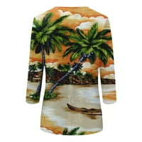Ballsfhk ljetne majice za plažu za žene Tri četvrtine rukava za ispis okruglih vrata, pulover na vrhu