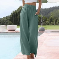 Fartey ženske široke pamučne pantalone za pamučne pamete Ljetni salon pune boje labave fit hlače elastični
