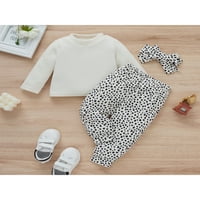 Dječja djevojka odjeća Dugi rukavi Pleteni pulover Duks + Leopard Ispis hlače + pad za glavu