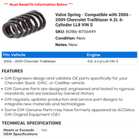 Proljeće ventila - kompatibilan sa - Chevy Trailblazer 4.2L 6-cilindar LL Vin S 2008