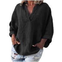 Ljetni vrhovi za žene modni čvrsti boju vrhovi dugih rukava od pamuka i posteljine tuničke majice bluza