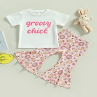 Toddler Kid Baby Girl Uskrs ljetni odjel kratkih rukava Groovy Chick majica za majicu Flared Hlače Bell