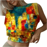 Ženska modna kratka o vratu modna grafička mashirt prsluk bez rukava za pupak dvostruke boje bluza Halter