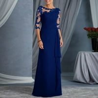 Lopecy-Sta ženske maxi haljine Ljetni casual okrugli vrat kratki rukav čvrsta dugačka haljina ušteda
