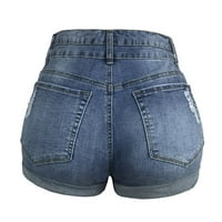 Ženska raštrkana traper ljetna jean kratke hlače, srednje presavijene rublje kratke hlače tamno plave