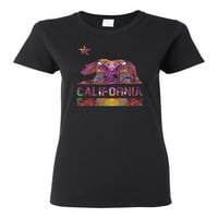 California Republic Bear Logo Retro Mandala Mosaic Ljubitelj životinja Ženska grafička majica, crna,