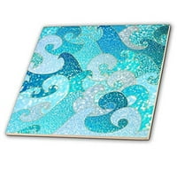 3droze Trendi sirena valovi iskrivljuje plavi ocean Fau Glitter uzorak - keramička pločica