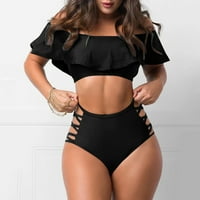 Ženski kupaći kostim gumenu kontrolu trbuh plaža Bikinis Solid Print Black M