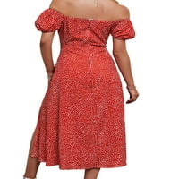 Cindysus ženske duge haljine od ramena ljetno plaže sandress kratki rukav midi haljine zabavljaju crveni