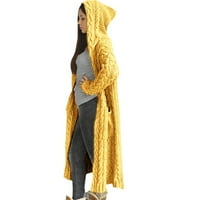 Kaput kardigan labav čvrsti ženski duks s kapuljačom čvrstog zimski džep pleteni dugi ženski kaput tamni