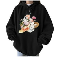 Ženski zec i cvijet Ženske kapuljače Dame Ležerne majice Dugi rukav pulover bluze labavi modni duksevi