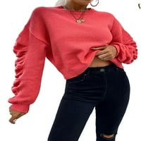 Ležerni puloveri sa čvrstim okruglim vratom Dugi rukav ružičasti ženski džemperi
