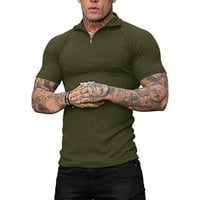 Muška modna slobodno vrijeme Sportska fitness Solid Color patentni zatvarač Raglan rukav majica s kratkim